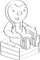 coloriage t choupi assis sur un pouf